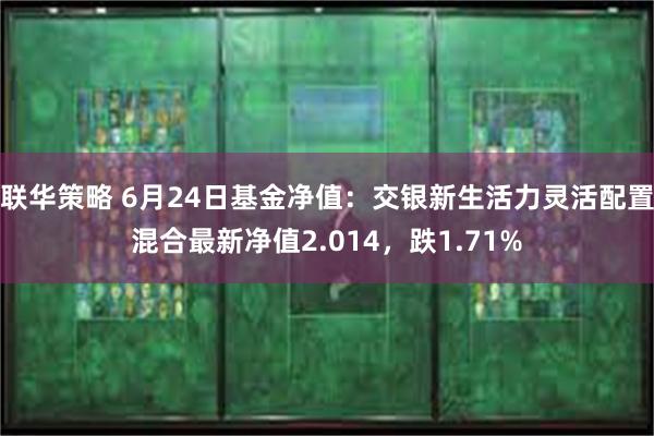 联华策略 6月24日基金净值：交银新生活力灵活配置混合最新净值2.014，跌1.71%